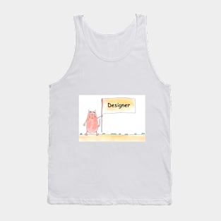 Designer. Profession, work. Cat shows a banner with the inscription. Watercolor illustration. A gift for a professional. Tank Top